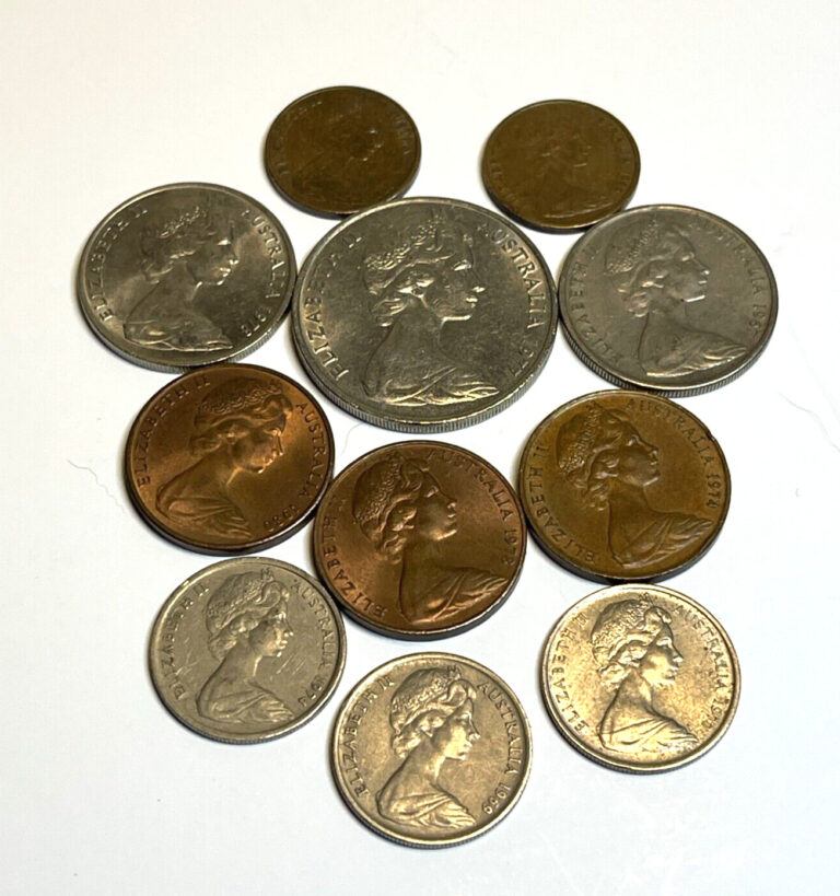 Read more about the article Australia Coins 1966 to 1980 0f 1 x2  2 x3  5 x3  10 x2  20 x1- Lot of 11 coins