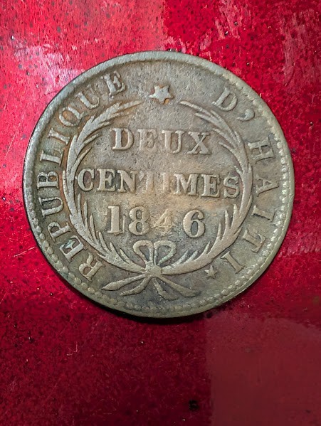 Read more about the article 1846 HAITI 2 DEUX CENTIMES COIN #210