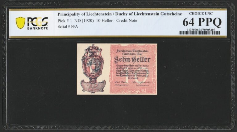 Read more about the article i-200456 Liechtenstein 10 Heller ND (1920). PCGS 64 PPQ