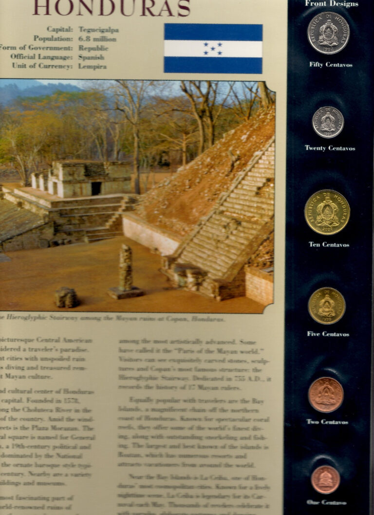 Read more about the article Coins from Around the World Honduras 6 coin 1956-2002 UNC 2 Centavos – 1956
