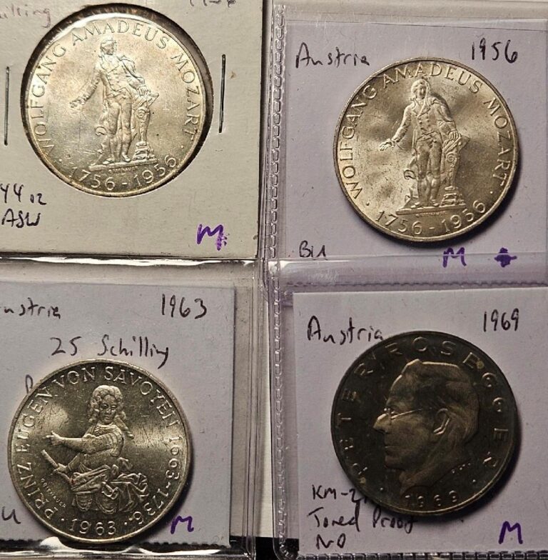 Read more about the article Austria  25 Schilling 1956-1969  4 Pieces  1.337 Ounce Silver  Priced Below Melt