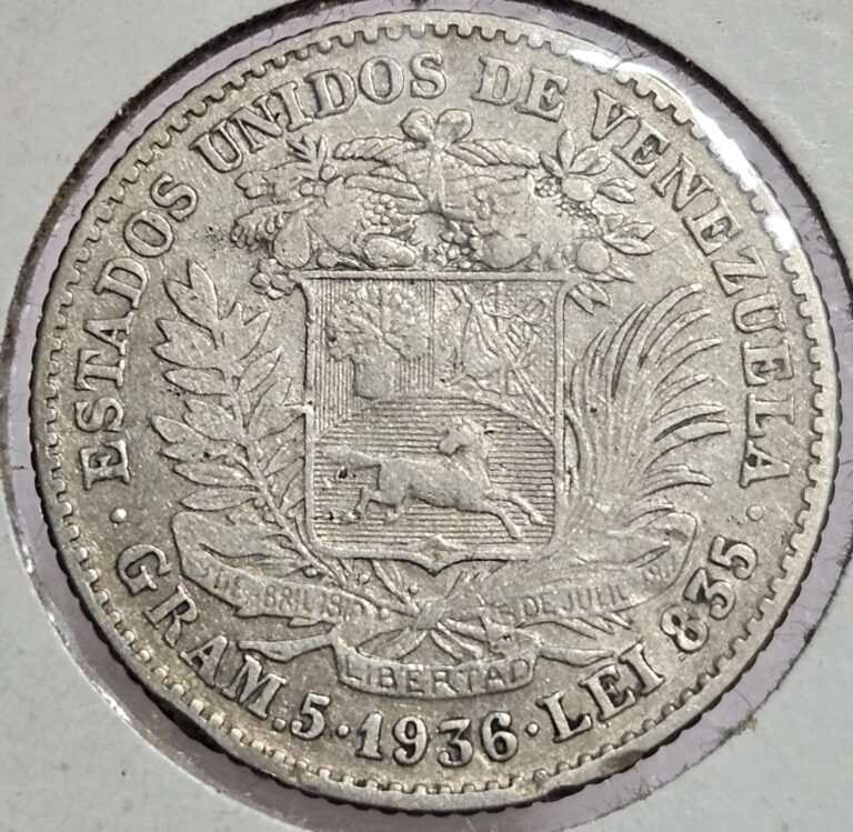 Read more about the article 1936 Venezuela 1 Bolívar Silver Coin VF  Simón Bolívar Libertador 5g – FREE SHIP