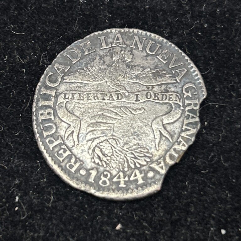 Read more about the article 1844 RS Colombia Silver Coin 2 Reales –  Republica de la Nueva Granada – RARE VF