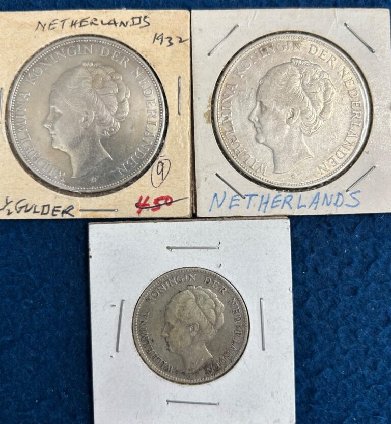 Read more about the article Lot of 3 Netherlands 2.5 1930 1932 and 1 Gulden 1923 Silver Coins Fineness .720