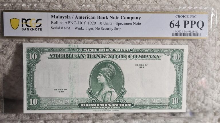 Read more about the article 1929 Malaysia American Bank Note 10 Dollars  Pcgs 64 PPQ