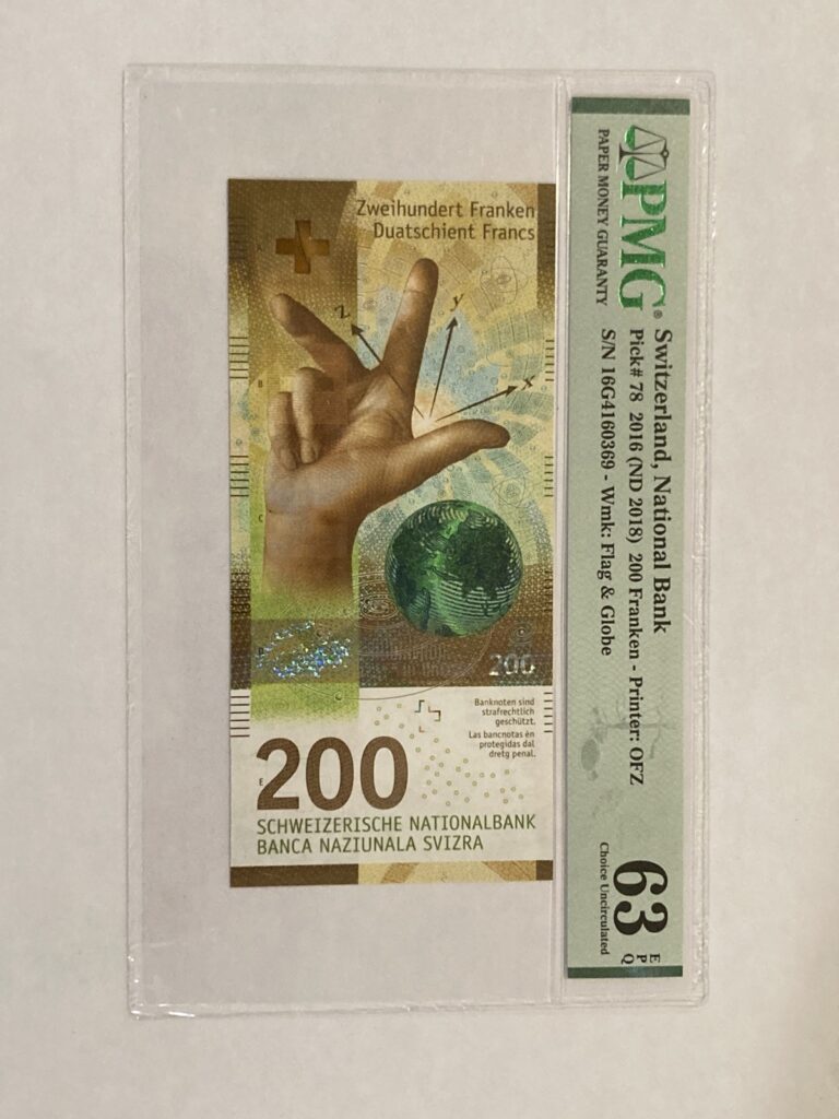 Read more about the article Switzerland  200 Francs  2016 (2018)  PMG 63 EPQ  Choice Uncirculated