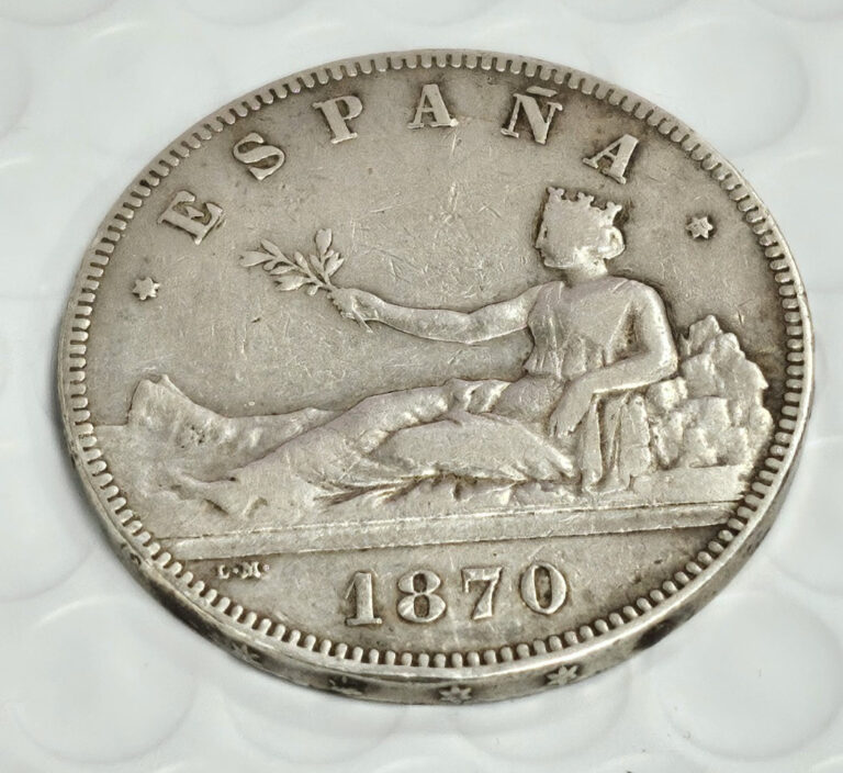 Read more about the article SILVER – WORLD COIN – 1870 Spain 5 Pesetas – World Silver Coin J94