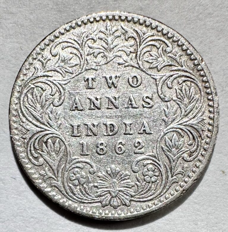 Read more about the article 1862 (c) India 2 Annas  Victoria Silver F Cleaned Calcutta Mint