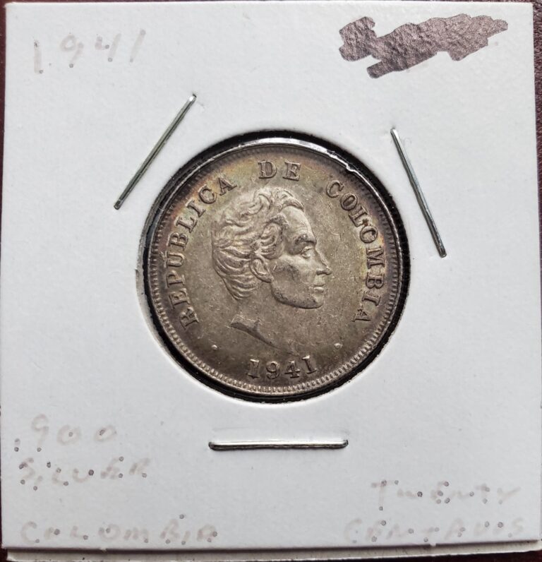 Read more about the article 1941 Colombia 20 Centavos Silver Coin UNC – 90% Silver
